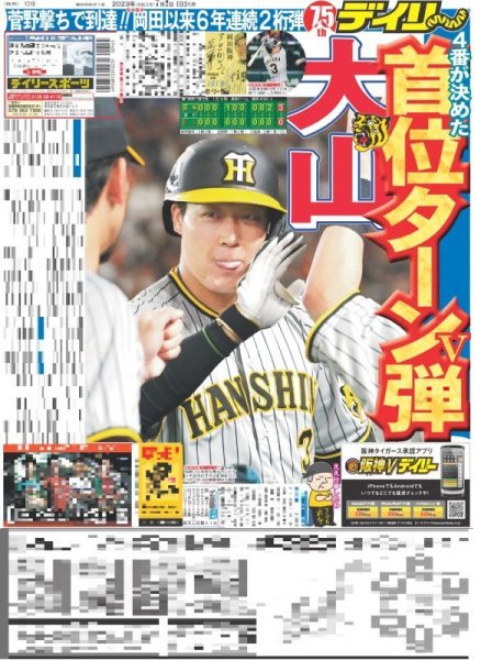 画像1: 大山首位ターン弾 デイリースポーツ（東京宅配版） 2023年7月2日付 (1)