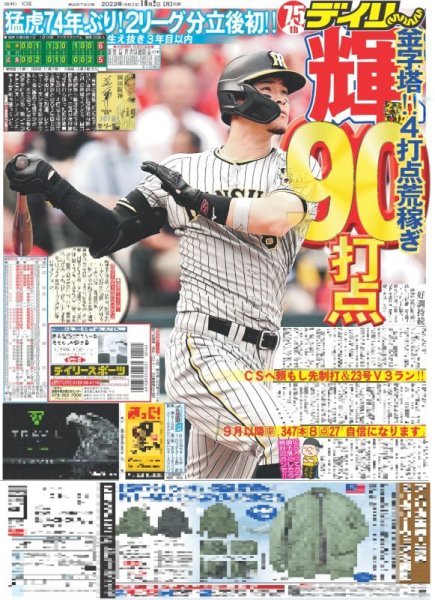 画像1: 輝　90打点 デイリースポーツ（東京宅配版）2023年10月2日付 (1)